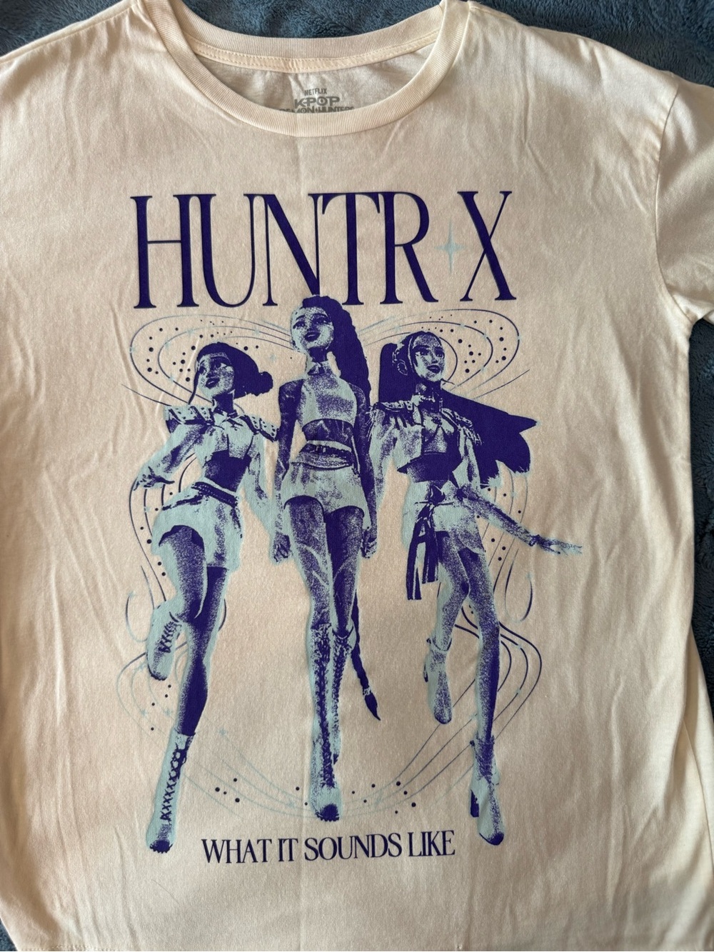 Girls Graphic Tee in Cream with Blue Print